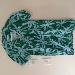 Womens Free Assembly button front dress blue green small tropical beachy coastal